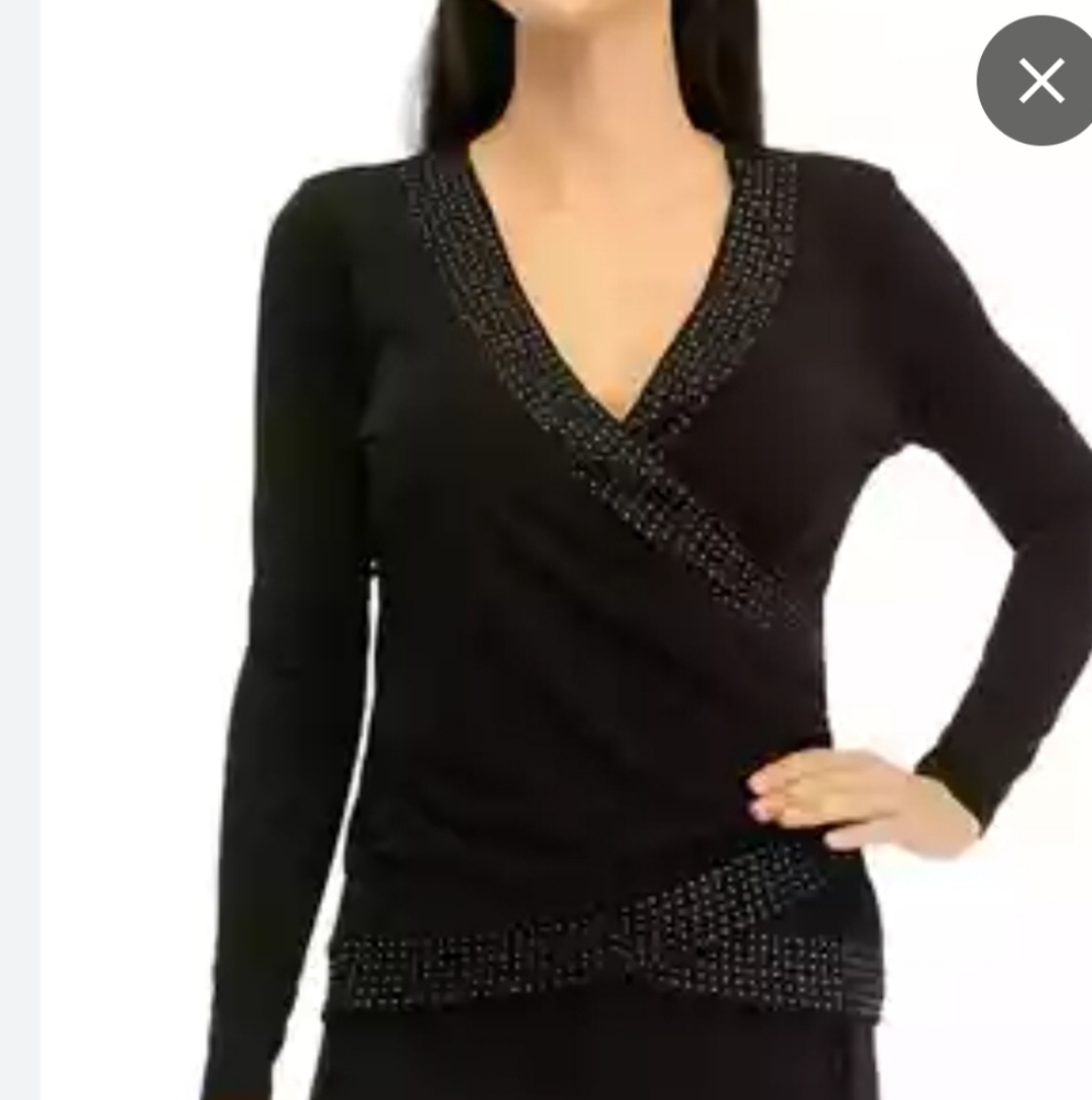 NWT Michael Kors Rhinestone Crossover Jersey Top Petite Small
